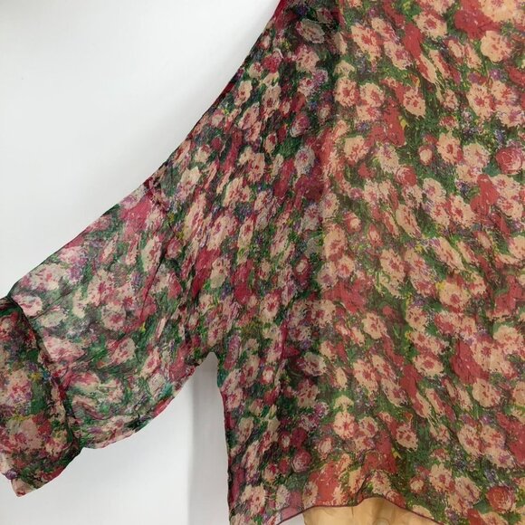 Sundance Floral 100% Silk Tiered Oversized Flowy Breezy Semi Sheer Top/Blouse XS - Picture 15 of 16